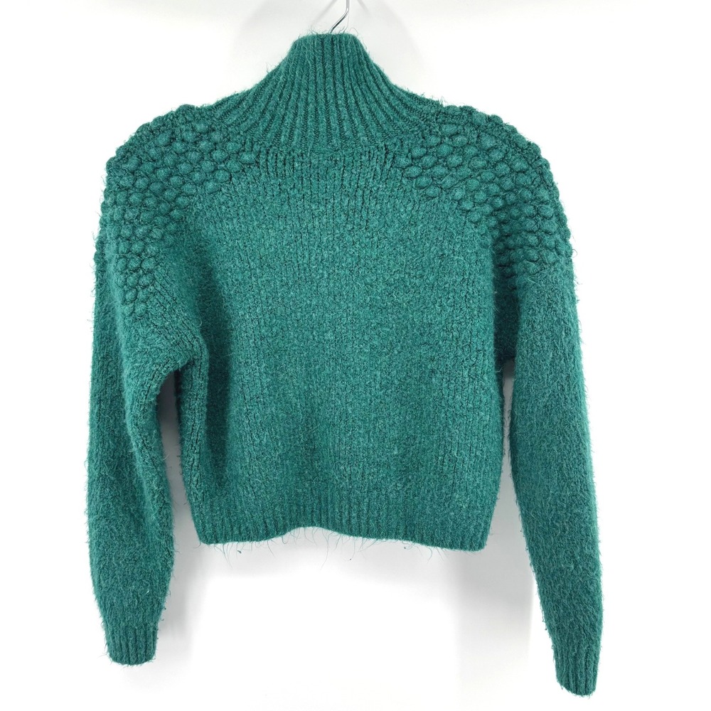 Free People Sweater Women XS Green Mock Neck Boho Chunky Cropped Cozy Pull Over - Picture 2 of 10